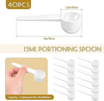 Twdrer 40-Piece 15ml (15cc) Food Grade Plastic Measuring Spoons & Coffee Scoops with Long Handle - Precise Measurement for Coffee, Baking, Spices, Protein Powder, Cooking Essentials