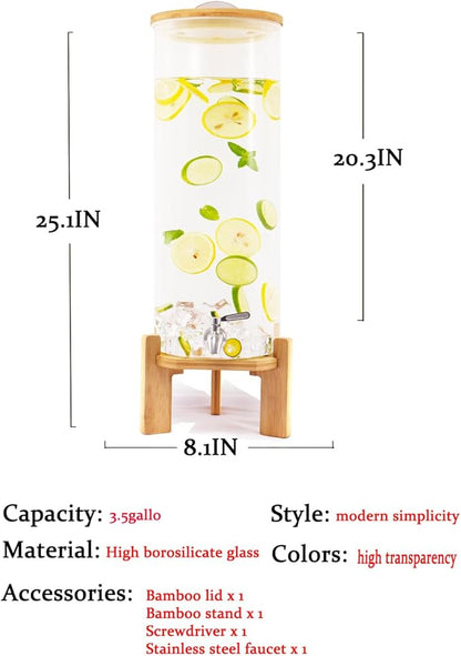 Beverage Dispenser,3.5 Gallon Glass Drink Dispenser with Stand,Glass water dispenser with Spigot, Large Drink Dispensers for Parties,Water Dispensers for Bar,Wedding,Restaurants 13L - Image 3