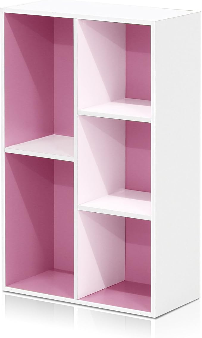 Furinno LUDER Book Shelf, 5-Cube Bookshelf, Reversible Bookcase, 9.4 x 19.5 x 31.5, Easy Assembly, for Living Room, Bedroom, Home Office, White/Pink - Image 5