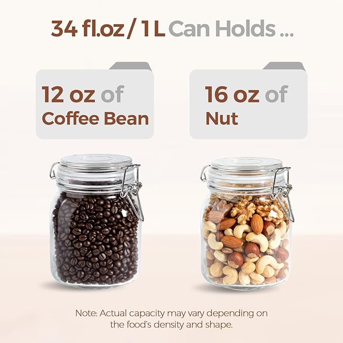 ComSaf 3-Pack Square Glass Coffee Canisters for 1lb Bean Bags, 34oz Airtight Jars with Clamp Lids for Tea, Sugar & Flour, Space-Saving Pantry Organization for Small Apartments & Coffee Station - Image 7