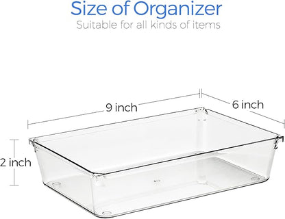 Ravinte 6 Pack Drawer Organizer - 6" X 9" Plastic Storage Bins, Acrylic Organizers with Non-Slip Pads Clear Desk Storage Tray for Makeup, Jewelries, Kitchen Utensils, Bathroom and Office - Image 3