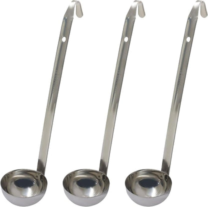 Hitefu 3 Pcs Stainless Steel Soup Ladle Set with Pouring Rim & Long Hooked Handles for Cooking, Serving Soup, Sauce, Stews (3 oz)