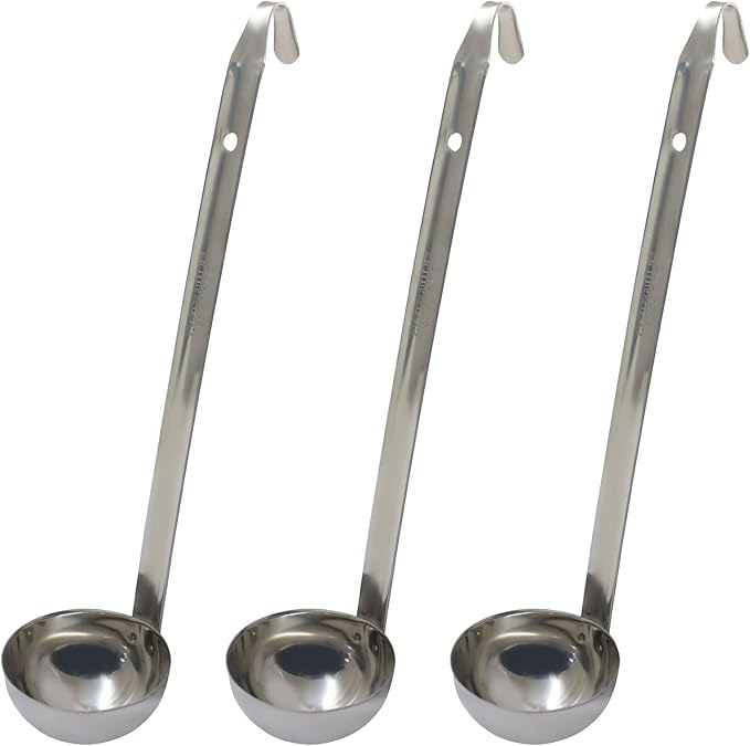 Hitefu 3 Pcs Stainless Steel Soup Ladle Set with Pouring Rim & Long Hooked Handles for Cooking, Serving Soup, Sauce, Stews (2 oz)