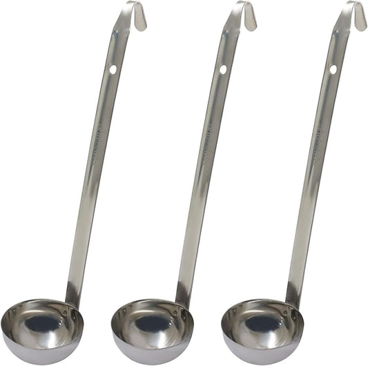 Hitefu 3 Pcs Stainless Steel Soup Ladle Set with Pouring Rim & Long Hooked Handles for Cooking, Serving Soup, Sauce, Stews (2 oz)