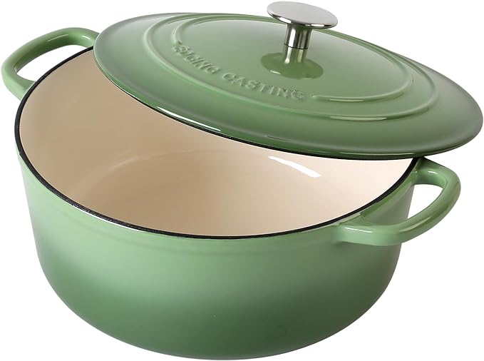EDGING CASTING Enameled Dutch Ovens Cast Iron Dutch Oven Pot with Lid for Bread Baking, Cook, Dual Handle, 7 Quart, Pistachio Green - Image 6