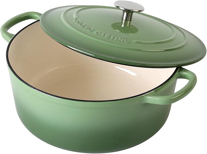 EDGING CASTING Enameled Cast Iron Dutch Oven Pot With Lid, 5.5 Quart, for Bread Baking, Cooking, Pistachio Green - Image 4