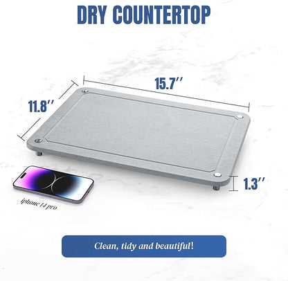 Stone Drying Mat for Kitchen Counter, Diatomaceous Dish Drying Mats Superb Absorbent with Non-Slip Stainless Steel Feet for Dishes, Bottles and more, 15.7"(L)×11.8"(W), Light Grey Square - Image 4