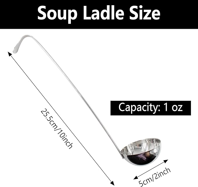2PCS 10 Inch Stainless Steel Soup Ladle with Long Handle for Kitchen, Cooking, Soup, Sauce(1 oz) - Image 2