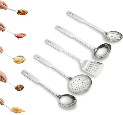 Amco 5 Piece Stainless Steel Cooking Utensil Set - Durable Kitchen Gadgets - Metal Kitchen Accessories - Easy to Clean Kitchen Tools by amco