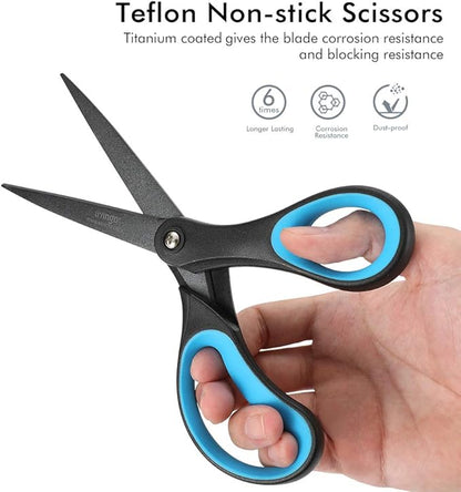 LIVINGO 2 Pack 8" Titanium Non-Stick Scissors, Professional Stainless Steel Comfort Grip, All-Purpose, Straight Office Craft Scissors for DIY(Blue/Black) - Image 4