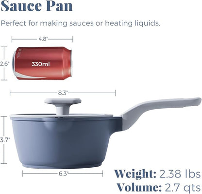 PRICUSIS Nonstick Saucepan with Lid, 2.7 Quart Ceramic Sauce Pan, Non Toxic Sauce Pot with Pour Spouts for Multipurpose Use, PTFE, PFOA & PFAS Free, Induction Compatible. - Image 2