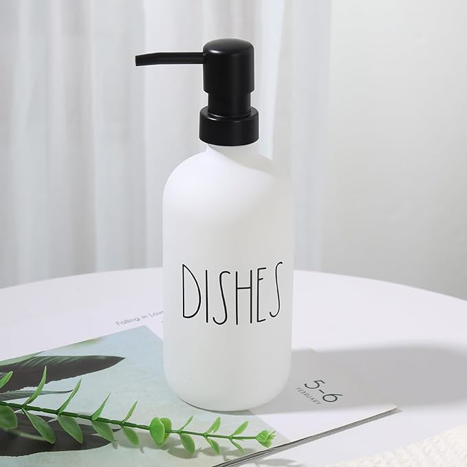VIMERPA Dish Soap Dispenser, Matte White Soap Dispenser for Kitchen, Glass Dishes Soap Dispenser with Plastic Pump, 17 Fl Oz Refillable Liquid Soap Bottle Container, Farmhouse Kitchen Decor - Image 6