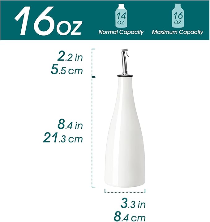 vancasso 16 Oz Ceramic Olive Oil Dispenser Bottle, Bottle Dispenser with Spout and Funnel for Kitchen,Suitable for Oil, Vinegar, Coffee Syrups & Other Liquids, White - Image 2
