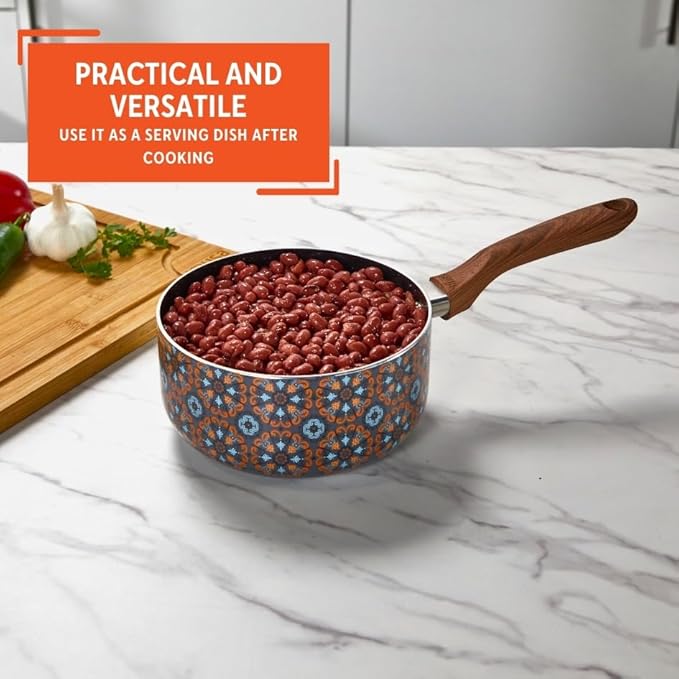 IMUSA 2 Quarts Talavera Nonstick Saucepan with Wood Look Handle, Ceramic Coated - Image 5