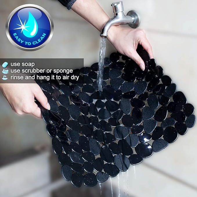 Bligli Pebble Sink Mat for Stainless Steel/Ceramic Sinks, 2 Pack PVC Sink Protectors Mats for Bottom of Kitchen Sink, Dish Drying Mat for Dishes and Glassware, 15.7 x 11.8 inch, Black