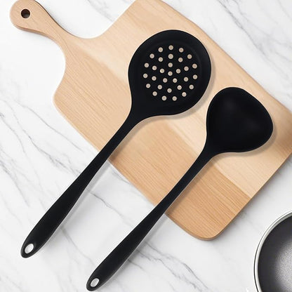 Jiozermi Silicone Soup Ladle and Slotted Spoon Set of 2, Heat Resistant Utensils for Cooking, Stirring, Serving, and Draining, Durable and Easy to Clean, Durable and Easy to Clean - Image 6