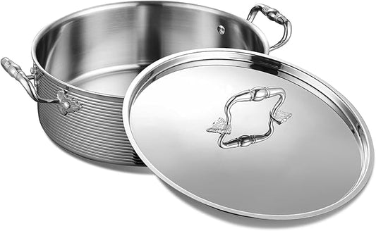 DELARLO Tri-Ply Stainless Steel 8QT Stock Pot,13 inch Everyday Pan with Lid, Kitchen Induction Deep Saute Pan,shabu shabu pot High Side Cooking Hot Pot Oven Safe Up to 600℉