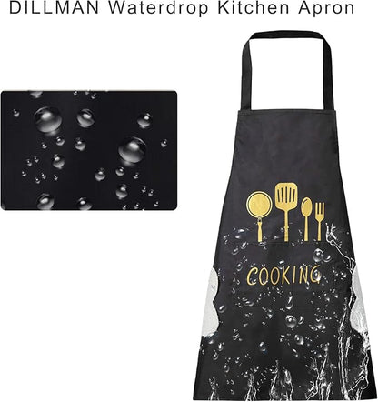 DILLMAN Women Kitchen Apron with Hand Wipe Pockets，Big Pocket,Hand-wiping, Waterproof for Cooking Baking