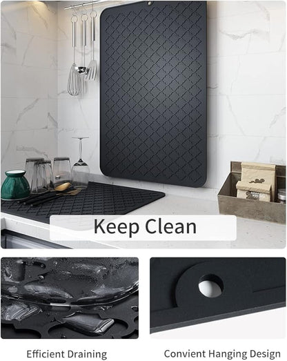 AMOAMI-Dish Drying Mats for Kitchen Counter-Silicone Dish Drying Mat-Kitchen Dish Drying Pad Heat Resistant Mat-Kitchen Gadgets Kitchen Accessories Kitchen Small Appliances(16" x 24", BLACK) - Image 2