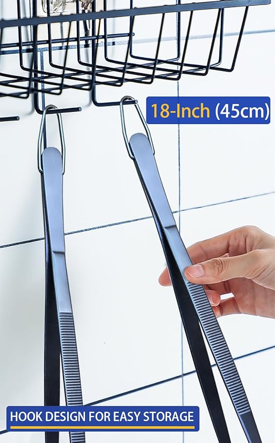 JETKONG 2 Pcs 18 Inch (45cm) Stainless Steel Grill Tongs Heavy Duty Giant Tweezer Tongs, Extra Large Tweezers Tools for Cooking, Grilling, BBQ and Turning Food (Navy Blue) - Image 7