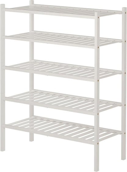 ROMGUAR CRAFT 5 Tier Bamboo Shoe Rack for Closet Free Standing Wood Shoe Shelf for Entryway Small Space Stackable 27"x11"x33" (White) - Image 5