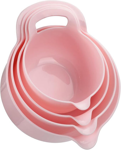 BoxedHome 4 Pack Nesting Mixing Bowl with Pour Spout and Handle, BPA free Microwave & Dishwasher Safe(Pink, 4 Pack with Handle) by BoxedHomeProducts
