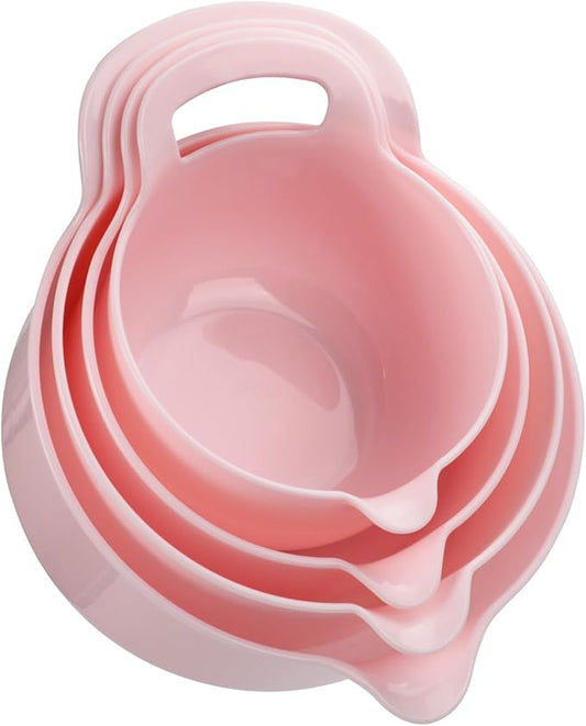 BoxedHome 4 Pack Nesting Mixing Bowl with Pour Spout and Handle, BPA free Microwave & Dishwasher Safe(Pink, 4 Pack with Handle) by BoxedHomeProducts