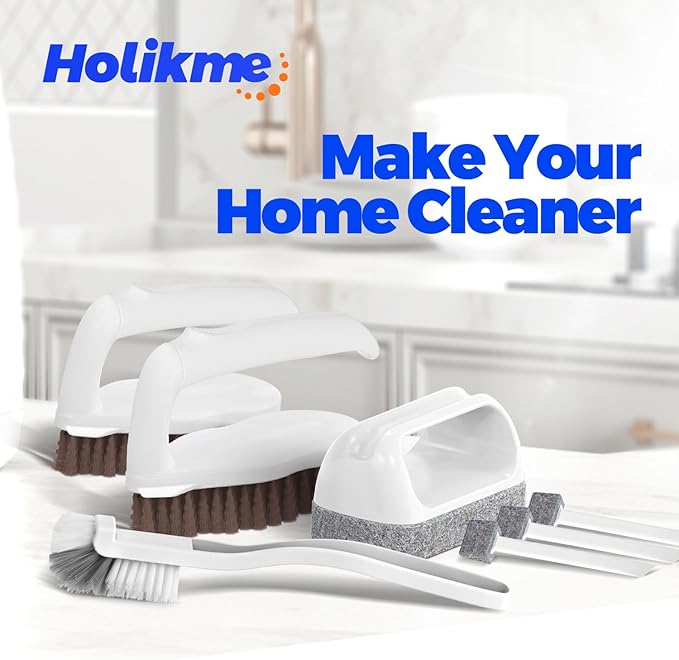 Holikme 7 Pack Deep Cleaning Brush Set, Scrub Brush, Grout Brush, Pool Brush, Scrub Pads with Scraper Tip Scouring Pads, for Pool Walls, Bathroom, Floor, Bike, Tub, Shower and Kitchen Surface (Brown) - Image 7