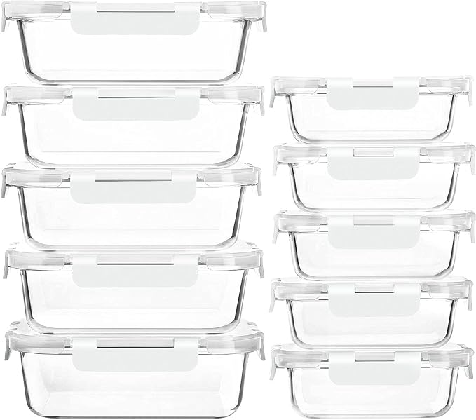 [10-Pack]Glass Meal Prep Containers with Lids, MCIRCO Glass Food Storage Containers with Snap Locking Lids, Airtight Lunch Containers, Microwave, Oven, Freezer and Dishwasher, White by MMCIRCO
