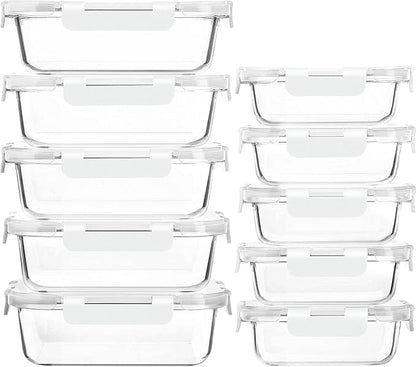 [10-Pack]Glass Meal Prep Containers with Lids, MCIRCO Glass Food Storage Containers with Snap Locking Lids, Airtight Lunch Containers, Microwave, Oven, Freezer and Dishwasher, White by MMCIRCO