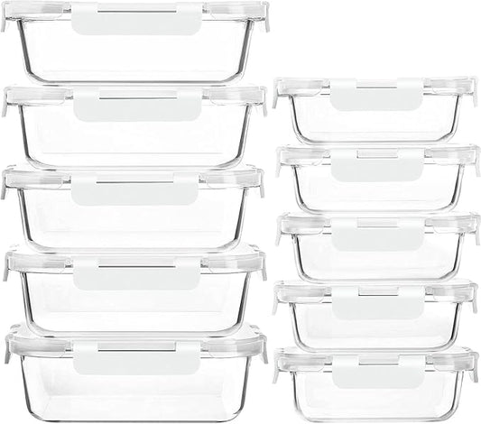 [10-Pack]Glass Meal Prep Containers with Lids, MCIRCO Glass Food Storage Containers with Snap Locking Lids, Airtight Lunch Containers, Microwave, Oven, Freezer and Dishwasher, White by MMCIRCO