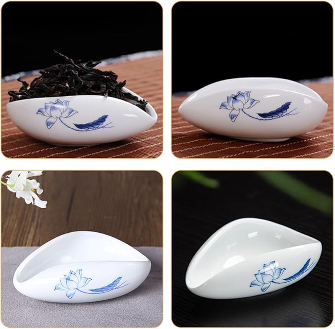 Ceramic Tea Leaf Holder Plate with Tea Spoon Scoop Coffee Bean Dosing Tray Vintage Style and Daily Use