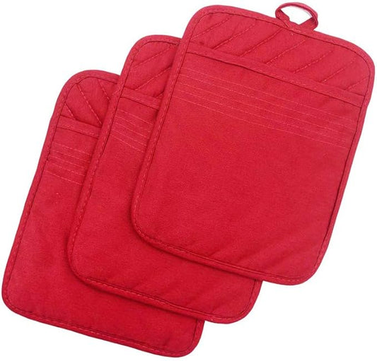 Anyi Pot Holders for Kitchen Heat Resistant, Cotton Hot Pads for Counter Table, Red Kitchen Pot Holders with Pocket by Unknown