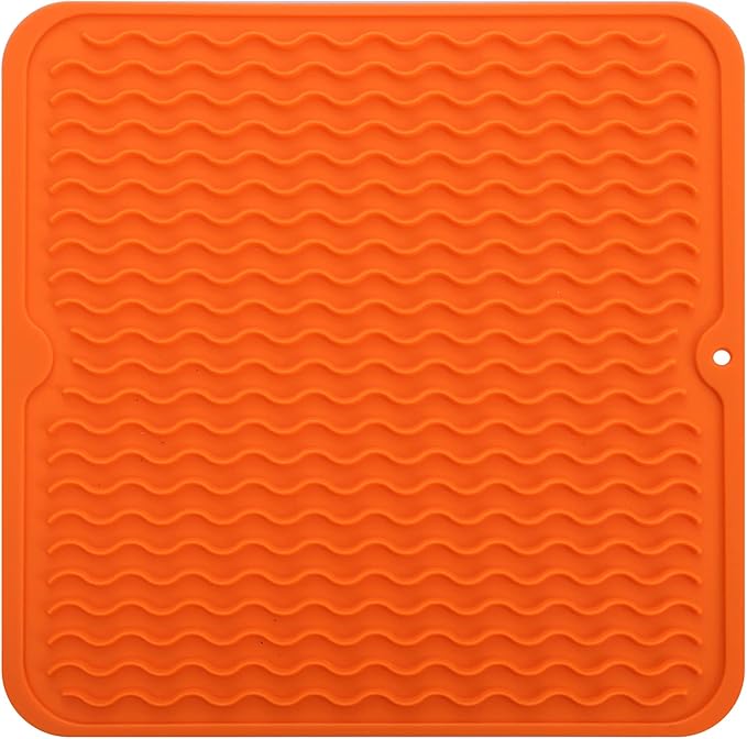 MicoYang Silicone Dish Drying Mat for Multiple Usage,Easy clean,Eco-friendly,Heat-resistant Silicone Mat for Kitchen Counter or Sink,Refrigerator or Drawer liner Orange M 12 inches x 12 inches by MicoYang