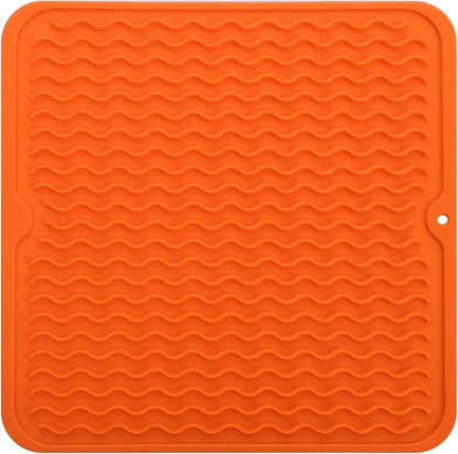 MicoYang Silicone Dish Drying Mat for Multiple Usage,Easy clean,Eco-friendly,Heat-resistant Silicone Mat for Kitchen Counter or Sink,Refrigerator or Drawer liner Orange M 12 inches x 12 inches by MicoYang