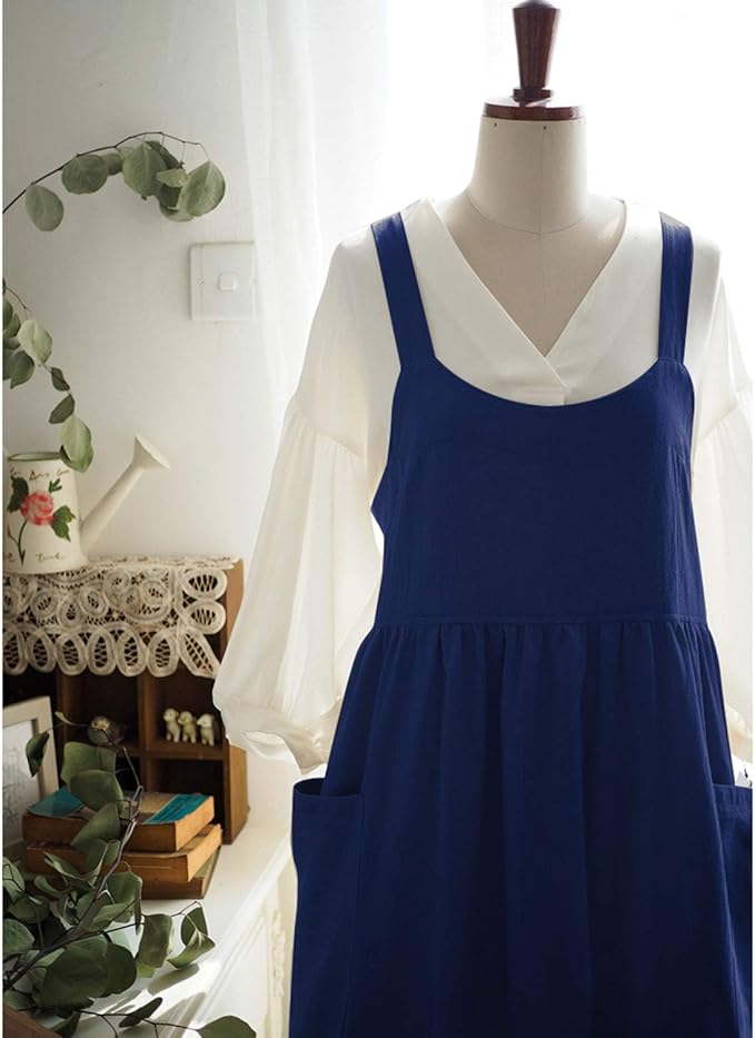 Uaussi Cotton Linen Apron Cross Back Work Apron for Women with Pockets Pinafore Dress X Cross Halter Apron for Chef Gardening - Image 5