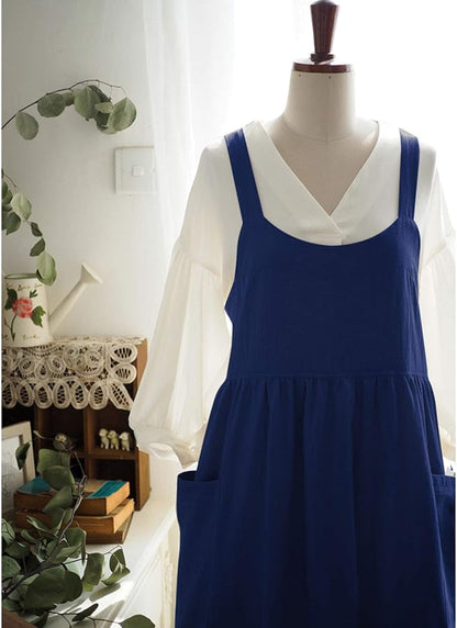 Uaussi Cotton Linen Apron Cross Back Work Apron for Women with Pockets Pinafore Dress X Cross Halter Apron for Chef Gardening - Image 5