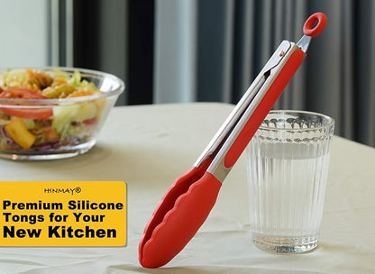 HINMAY 9" Silicone Kitchen Tongs with Silicon tips, Set of 3 (Red Blue Green) - Image 5