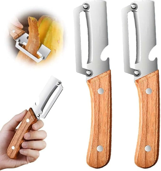 Premium Vegetable Peeler with Wooden Handle and Bottle Opener: 2-in-1 Stainless Steel Kitchen Tool for Fruit Apple Potato by Unknown
