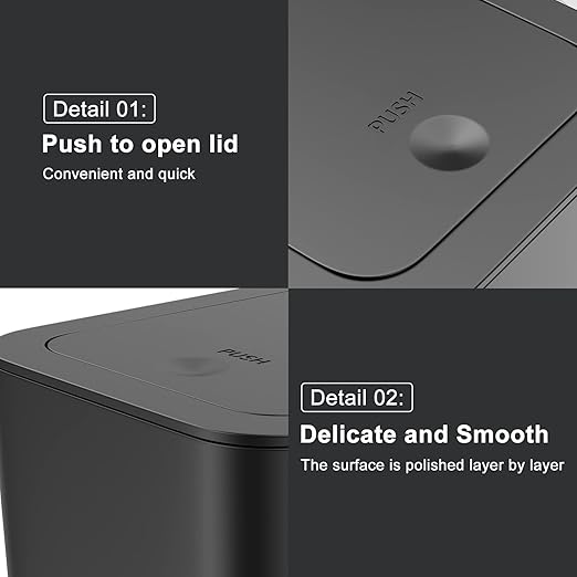 N. NETDOT 3 Pack 10 Liter Small Trash Can with lid, 2.6 Gallon,Garbage Can Slim Trash Bin Waste Basket for Bathroom,Kitchen,Bedroom,Living Room,Office,Laundry - Black - Image 6