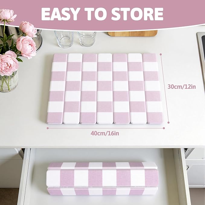 Yamaziot Stone Drying Mat for Kitchen Counter, 16"x12" Small Foldable Ultra Absorbent Stone Drying Mat, Quick-Dry Diatomaceous Earth Mat, Non-Slip Heat Resistant Mat for Dishes, Cups, Bottles, Pink