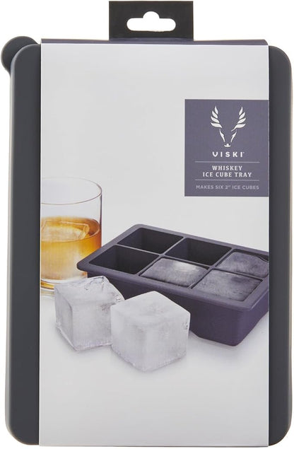 Viski Ice Cube Tray with Lid, Easy Release Large Silicone Mold, 2 Inch Ice Cubes for Whiskey, Cocktails, Mixed Drinks, Iced Coffee, Kitchen & Home Bar Accessories, Man Cave Gifts, Set of 1, Gray