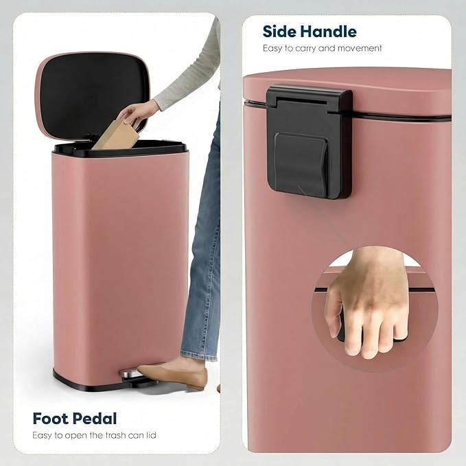 8 Gal Kitchen Trash Can, 30L Recycling or Garbage Bin, Brushed Stainless Steel Waste Basket, Soft&Quiet Close Dustbin, with Step-On Pedal, Removable Inner Bucket, for Home, Office, Living Room