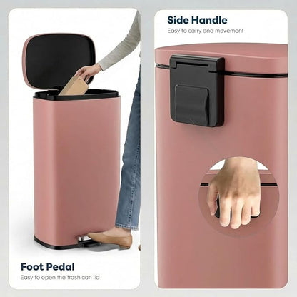 8 Gal Kitchen Trash Can, 30L Recycling or Garbage Bin, Brushed Stainless Steel Waste Basket, Soft&Quiet Close Dustbin, with Step-On Pedal, Removable Inner Bucket, for Home, Office, Living Room
