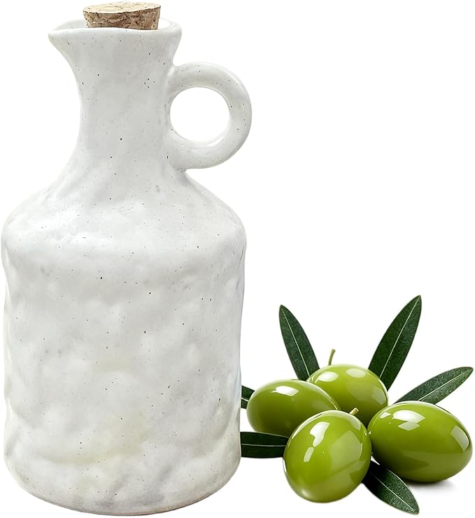 Ceramic Olive Oil Dispenser with Cork Stopper, 13.5 Oz Hand - crafted Reactive Glaze Texture Oil Pot, Leak - Proof Small Hole Spout for Kitchen, Ideal for Vinegar, Wine, Soy Sauce, Lemon Juice by Unknown