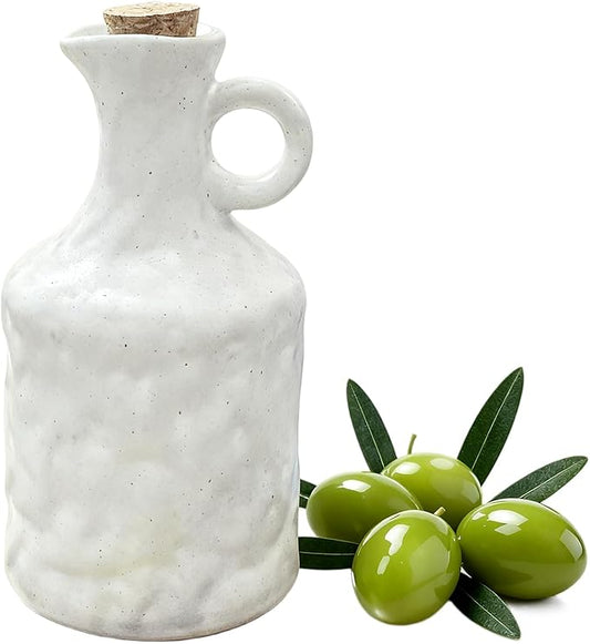 Ceramic Olive Oil Dispenser with Cork Stopper, 13.5 Oz Hand - crafted Reactive Glaze Texture Oil Pot, Leak - Proof Small Hole Spout for Kitchen, Ideal for Vinegar, Wine, Soy Sauce, Lemon Juice by Unknown