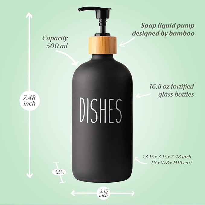LOOCHICA Black Glass Kitchen Soap Dispenser, Detergent Dispenser or Dish Soap Dispenser for Kitchen Sink, Black Soap Dispenser, Modern Farmhouse Decor Dish Soap Pump for Kitchen Organization - Image 4