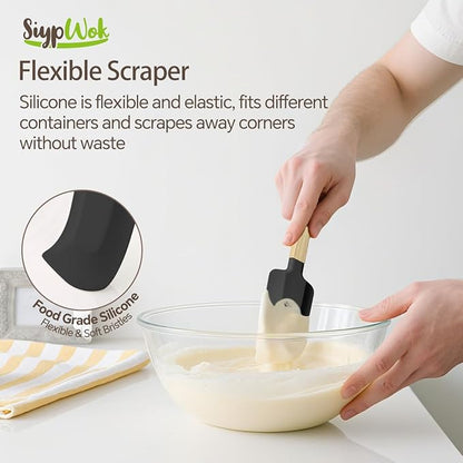 Silicone Spatula Set, Food Grade Rubber Spatula-5 Piece Nonstick Rubber Spatulas, Spoonula, Jar Scraper for Cooking, Baking, Mixing, Frosting - Heat Resistant Up to 600°F (5 Pcs Black) - Image 3