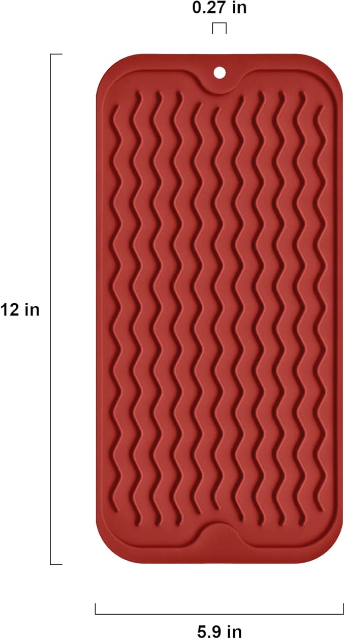 Silicone Dish Drying Mat, Non-Slip Easy Clean Sink Mat Large Heat-resistant Dish Drainer Mat for Kitchen Counter, Sink, Refrigerator or Drawer liner (12" x 6", RED) - Image 3