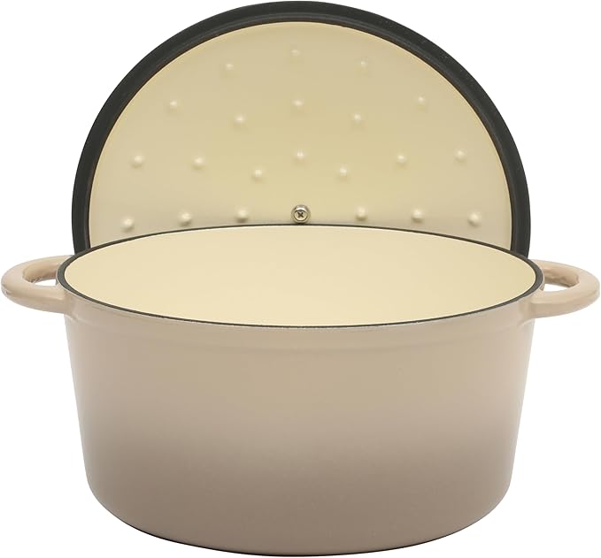 Gibson Home Addlestone 7 Qt Enameled Cast Iron Dutch Oven Pot with Lid – Round, Oven Safe to 500°F, Ideal for Bread Baking & Stews - Gradient Taupe - Image 6